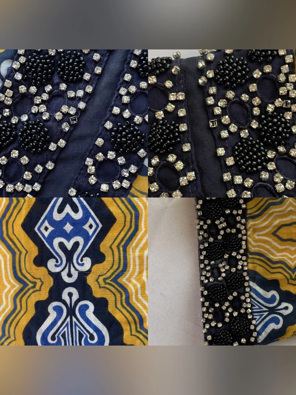 Tory Burch Odie Yellow/ Blue/ White Embellished Tunic Blouse Medium Resort Wear